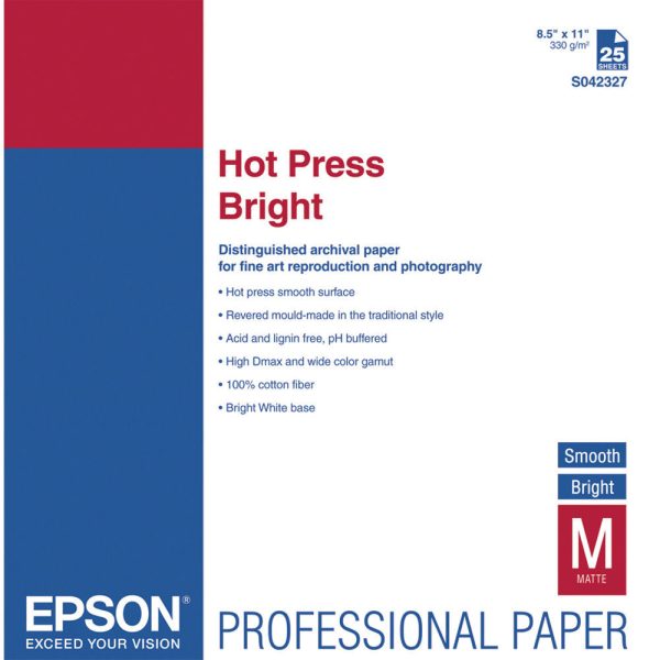 Epson Hot Press Bright Smooth Paper 8.5x11” (25) Supply